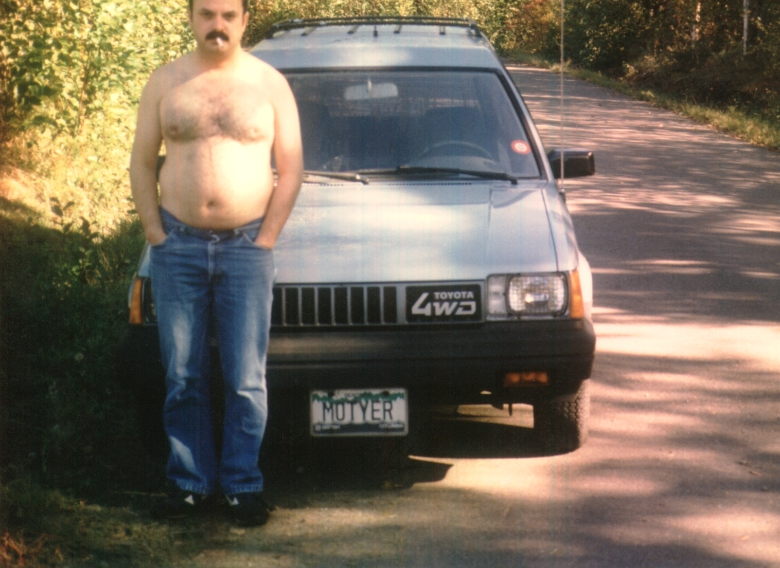 That's me, the bum, in front on my car, on the road outside my house.